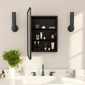 English Elm Jolie 16" x 24" Recessed Bathroom Medicine Cabinet with Rounded Beveled Mirror and Three Shelves Black HFKHD-FM23C0401-S-BLK-GG
