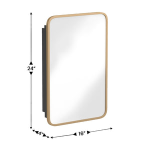 English Elm Jolie 16" x 24" Recessed Bathroom Medicine Cabinet with Rounded Beveled Mirror and Three Shelves Gold HFKHD-FM23C0401-S-GLD-GG