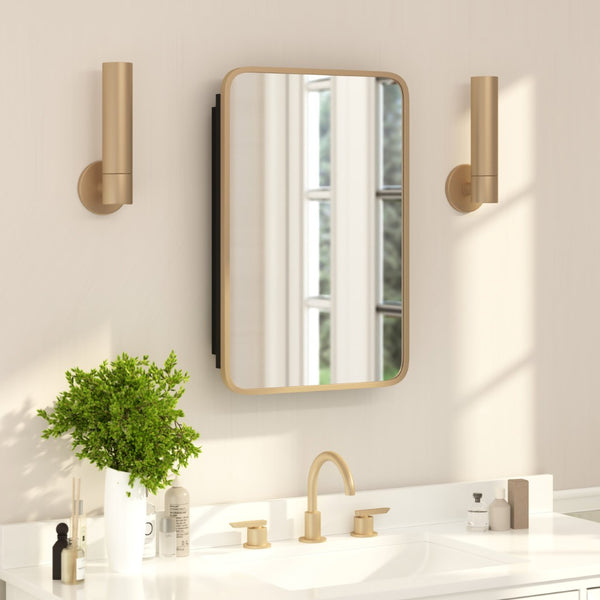 English Elm Jolie 16" x 24" Recessed Bathroom Medicine Cabinet with Rounded Beveled Mirror and Three Shelves Gold HFKHD-FM23C0401-S-GLD-GG