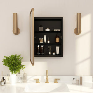 English Elm Jolie 16" x 24" Recessed Bathroom Medicine Cabinet with Rounded Beveled Mirror and Three Shelves Gold HFKHD-FM23C0401-S-GLD-GG