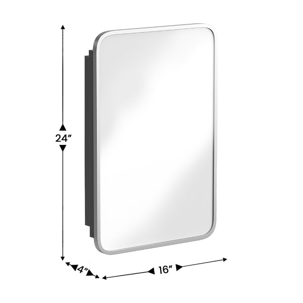 English Elm Jolie 16" x 24" Recessed Bathroom Medicine Cabinet with Rounded Beveled Mirror and Three Shelves Silver HFKHD-FM23C0401-S-SLV-GG