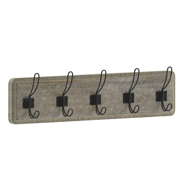 English Elm Daly Wall Mounted Solid Pine Wood Storage Rack with 5 Hooks - Perfect for Entryway and Bathroom Organization Weathered Brown Wood 24"W x 3.1"D x 6.5"H HFKHD-GDI-CRE8-232315-GG