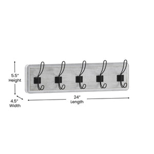 English Elm Daly Wall Mounted Solid Pine Wood Storage Rack with 5 Hooks - Perfect for Entryway and Bathroom Organization White Wash 24"W x 3.1"D x 6.5"H HFKHD-GDI-CRE8-332315-GG