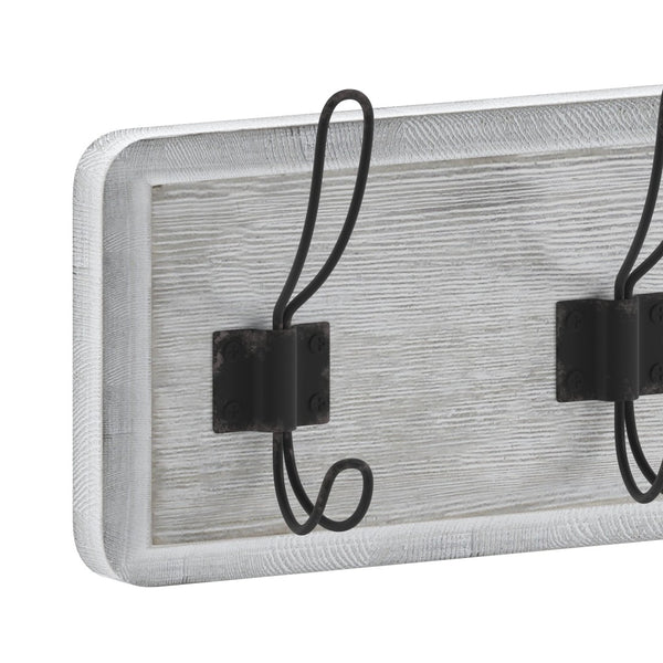 English Elm Daly Wall Mounted Solid Pine Wood Storage Rack with 5 Hooks - Perfect for Entryway and Bathroom Organization White Wash 24"W x 3.1"D x 6.5"H HFKHD-GDI-CRE8-332315-GG