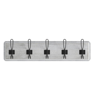 English Elm Daly Wall Mounted Solid Pine Wood Storage Rack with 5 Hooks - Perfect for Entryway and Bathroom Organization White Wash 24"W x 3.1"D x 6.5"H HFKHD-GDI-CRE8-332315-GG