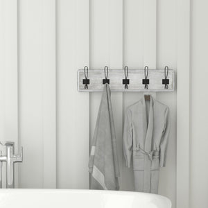 English Elm Daly Wall Mounted Solid Pine Wood Storage Rack with 5 Hooks - Perfect for Entryway and Bathroom Organization White Wash 24"W x 3.1"D x 6.5"H HFKHD-GDI-CRE8-332315-GG