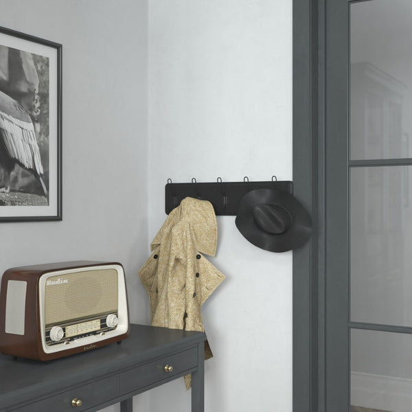 English Elm Daly Wall Mounted Solid Pine Wood Storage Rack with 5 Hooks - Perfect for Entryway and Bathroom Organization Black 24"W x 3.1"D x 6.5"H HFKHD-GDI-CRE8-432315-GG