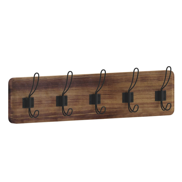 English Elm Daly Wall Mounted Solid Pine Wood Storage Rack with 5 Hooks - Perfect for Entryway and Bathroom Organization Rustic Brown 24"W x 3.1"D x 6.5"H HFKHD-GDI-CRE8-532315-GG