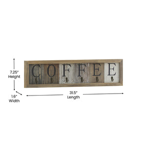 English Elm Folston Rustic Wall-Mounted 6-Cup Mug Organizer with Distressed Wood Finish and Metal Hooks, Easy Install HFKHD-GDI-CRE8-642315-GG
