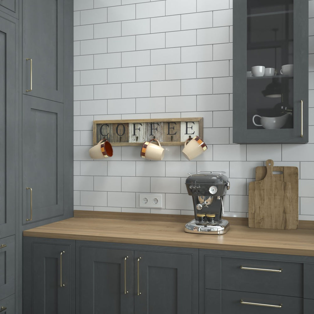 English Elm Folston Rustic Wall-Mounted 6-Cup Mug Organizer with Distressed Wood Finish and Metal Hooks, Easy Install HFKHD-GDI-CRE8-642315-GG