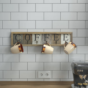 English Elm Folston Rustic Wall-Mounted 6-Cup Mug Organizer with Distressed Wood Finish and Metal Hooks, Easy Install HFKHD-GDI-CRE8-642315-GG