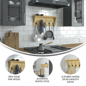 English Elm Daly Wall Mounted Solid Pine Wood Storage Rack with Upper Shelf and 5 Hooks for Organized Spaces Bamboo 24"W x 4.33"D x 10"H HFKHD-GDIS-CRE8-042315-GG
