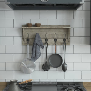 English Elm Daly Wall Mounted Solid Pine Wood Storage Rack with Upper Shelf and 5 Hooks for Organized Spaces Weathered Brown 24"W x 4.33"D x 10"H HFKHD-GDIS-CRE8-142315-GG