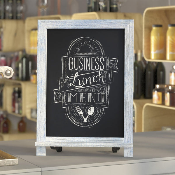 English Elm Canterbury Magnetic Chalkboard Sign with Scrolled Legs – Vintage Charm for Menu, Reminders & Events Rustic Blue 12"W x 1.88"D x 17"H HFKHD-GDIS-CRE8-422315-GG