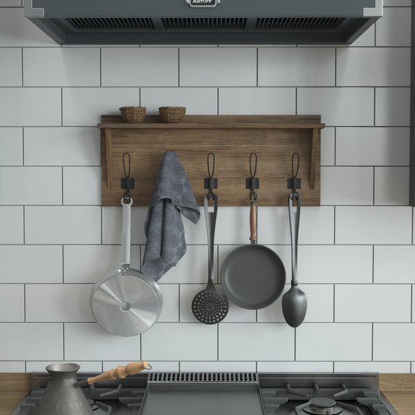 English Elm Daly Wall Mounted Solid Pine Wood Storage Rack with Upper Shelf and 5 Hooks for Organized Spaces Rustic Brown 24"W x 4.33"D x 10"H HFKHD-GDIS-CRE8-832315-GG