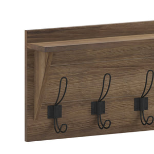 English Elm Daly Wall Mounted Solid Pine Wood Storage Rack with Upper Shelf and 5 Hooks for Organized Spaces Rustic Brown 24"W x 4.33"D x 10"H HFKHD-GDIS-CRE8-832315-GG