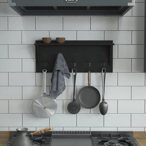 English Elm Daly Wall Mounted Solid Pine Wood Storage Rack with Upper Shelf and 5 Hooks for Organized Spaces Black 24"W x 4.33"D x 10"H HFKHD-GDIS-CRE8-932315-GG