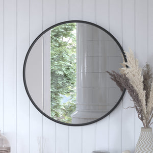 English Elm Jennifer 27.5" Modern Round Black Metal Framed Wall Mirror - Durable, Stylish Accent for Any Room HFMHD-75G-CRE8-412315-GG