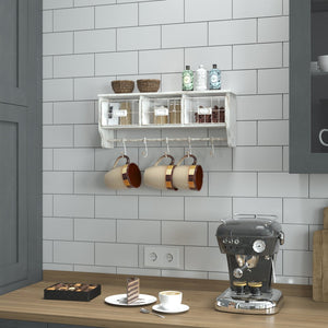 English Elm Daly Wall Mounted Solid Pine Wood Storage Rack with Hooks and Baskets for Stylish Organization White Wash 23.5"W x 5.5"D x 9.25"H HFMHD-GDI-CRE8-012315-GG