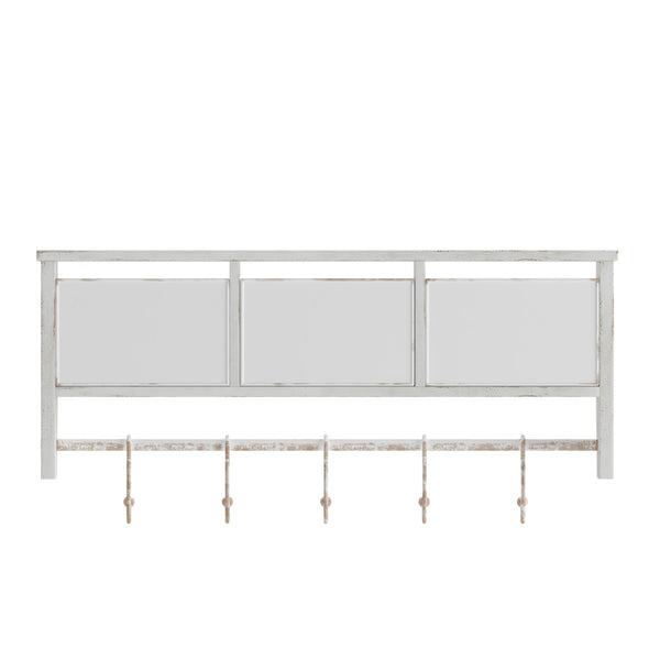 English Elm Daly Wall Mounted Solid Pine Wood Storage Rack with Hooks and Baskets for Stylish Organization White Wash 23.5"W x 5.5"D x 9.25"H HFMHD-GDI-CRE8-012315-GG