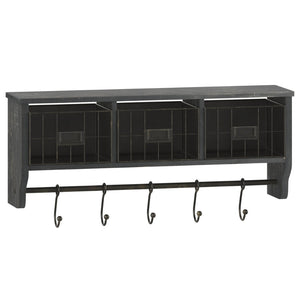 English Elm Daly Wall Mounted Solid Pine Wood Storage Rack with Hooks and Baskets for Stylish Organization Black Wash 23.5"W x 5.5"D x 9.25"H HFMHD-GDI-CRE8-112315-GG