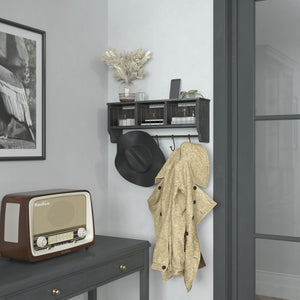 English Elm Daly Wall Mounted Solid Pine Wood Storage Rack with Hooks and Baskets for Stylish Organization Black Wash 23.5"W x 5.5"D x 9.25"H HFMHD-GDI-CRE8-112315-GG