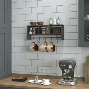 English Elm Daly Wall Mounted Solid Pine Wood Storage Rack with Hooks and Baskets for Stylish Organization Black Wash 23.5"W x 5.5"D x 9.25"H HFMHD-GDI-CRE8-112315-GG