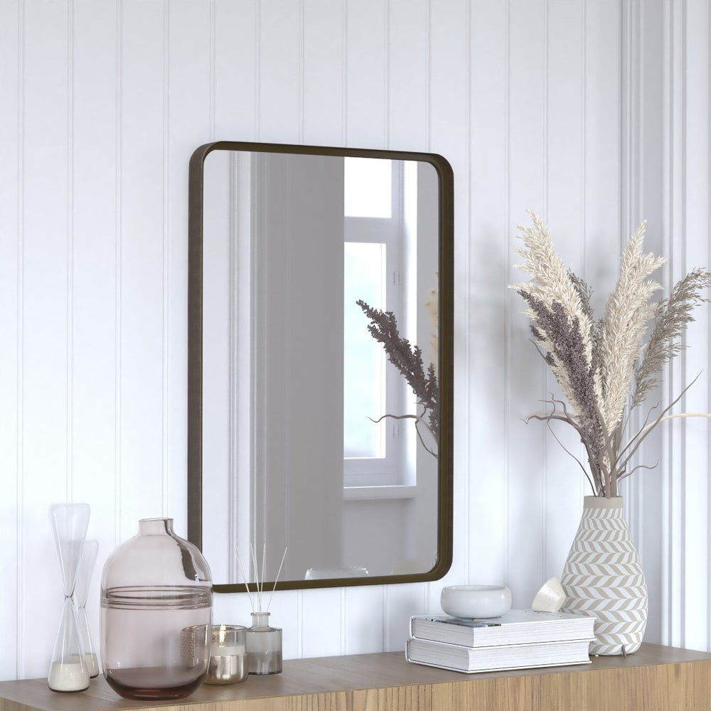 English Elm Janinne Decorative Wall Mirror - Modern Minimalist Design, Versatile Mounting for Any Space Decor Brushed Bronze 20"W x 30"L HFMHD-GDI-CRE8-312315-GG