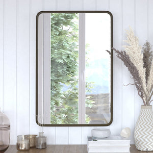 English Elm Janinne Decorative Wall Mirror - Modern Minimalist Design, Versatile Mounting for Any Space Decor Brushed Bronze 20"W x 30"L HFMHD-GDI-CRE8-312315-GG