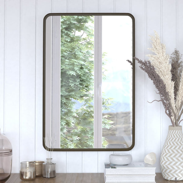 English Elm Janinne Decorative Wall Mirror - Modern Minimalist Design, Versatile Mounting for Any Space Decor Brushed Bronze 20"W x 30"L HFMHD-GDI-CRE8-312315-GG