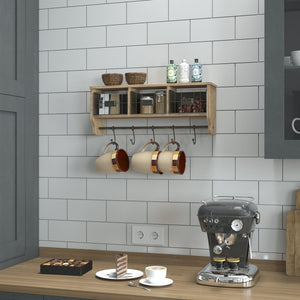 English Elm Daly Wall Mounted Solid Pine Wood Storage Rack with Hooks and Baskets for Stylish Organization Rustic Brown 23.5"W x 5.5"D x 9.25"H HFMHD-GDI-CRE8-902315-GG