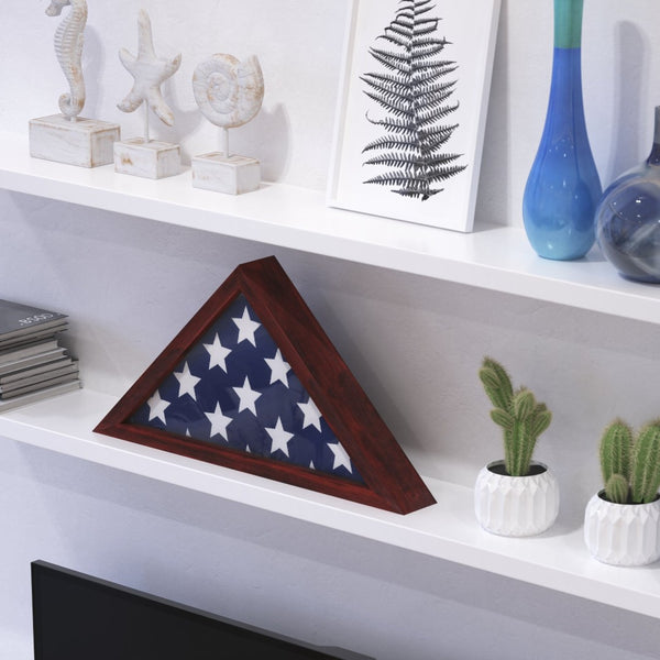 English Elm Sheehan Solid Wood Memorial Flag Display Case - Elegant Shadowbox for American Veteran Flag Protection Mahogany 17.5"W x 3"D x 12.5"H HFMHD-GDIS-CRE8-254315-GG