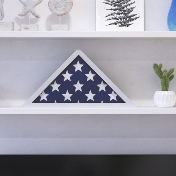 English Elm Sheehan Solid Wood Memorial Flag Display Case - Elegant Shadowbox for American Veteran Flag Protection White 17.5"W x 3"D x 12.5"H HFMHD-GDIS-CRE8-354315-GG
