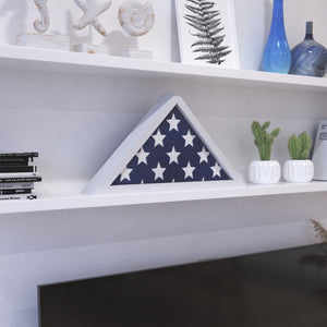 English Elm Sheehan Solid Wood Memorial Flag Display Case - Elegant Shadowbox for American Veteran Flag Protection White 17.5"W x 3"D x 12.5"H HFMHD-GDIS-CRE8-354315-GG