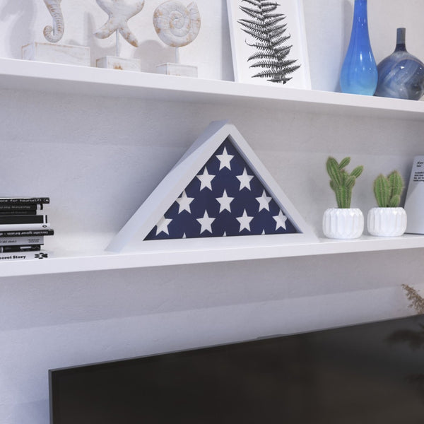 English Elm Sheehan Solid Wood Memorial Flag Display Case - Elegant Shadowbox for American Veteran Flag Protection White 17.5"W x 3"D x 12.5"H HFMHD-GDIS-CRE8-354315-GG