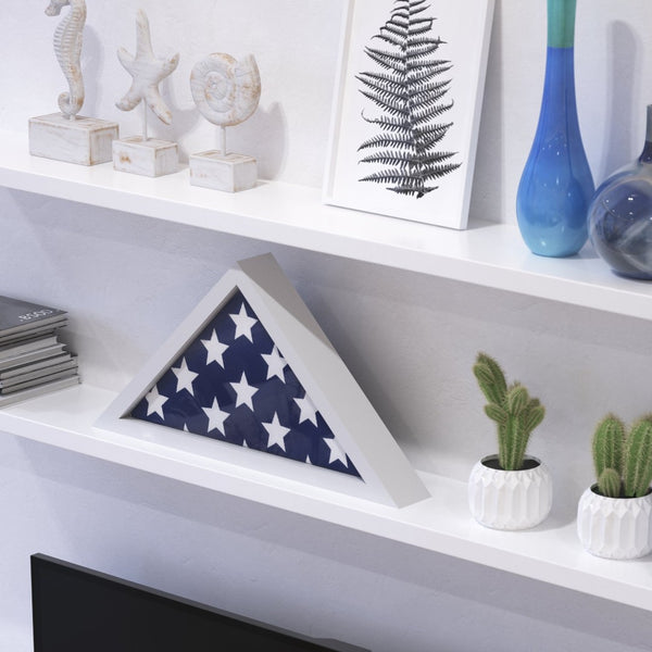 English Elm Sheehan Solid Wood Memorial Flag Display Case - Elegant Shadowbox for American Veteran Flag Protection White 17.5"W x 3"D x 12.5"H HFMHD-GDIS-CRE8-354315-GG