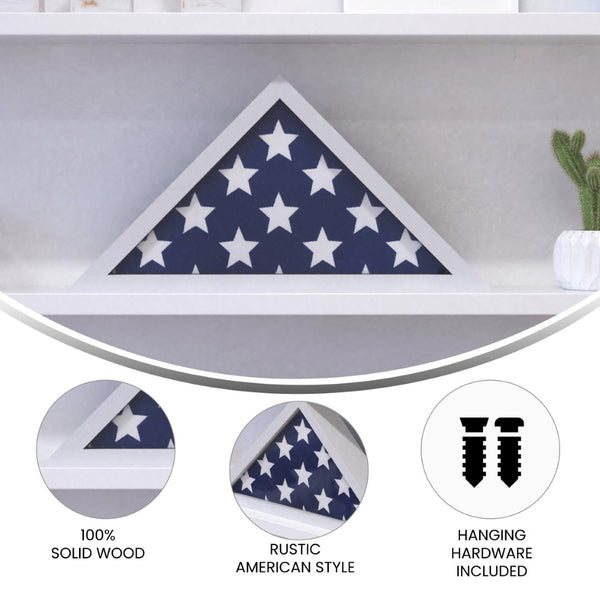 English Elm Sheehan Solid Wood Memorial Flag Display Case - Elegant Shadowbox for American Veteran Flag Protection White 17.5"W x 3"D x 12.5"H HFMHD-GDIS-CRE8-354315-GG
