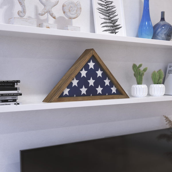English Elm Sheehan Solid Wood Memorial Flag Display Case - Elegant Shadowbox for American Veteran Flag Protection Weathered Brown Wood 17.5"W x 3"D x 12.5"H HFMHD-GDIS-CRE8-702315-GG