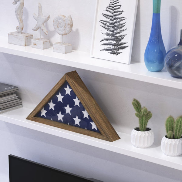 English Elm Sheehan Solid Wood Memorial Flag Display Case - Elegant Shadowbox for American Veteran Flag Protection Weathered Brown Wood 17.5"W x 3"D x 12.5"H HFMHD-GDIS-CRE8-702315-GG