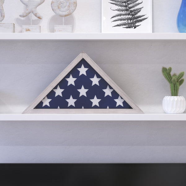 English Elm Sheehan Solid Wood Memorial Flag Display Case - Elegant Shadowbox for American Veteran Flag Protection White Wash 17.5"W x 3"D x 12.5"H HFMHD-GDIS-CRE8-802315-GG