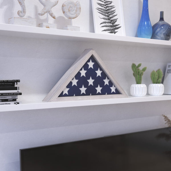 English Elm Sheehan Solid Wood Memorial Flag Display Case - Elegant Shadowbox for American Veteran Flag Protection White Wash 17.5"W x 3"D x 12.5"H HFMHD-GDIS-CRE8-802315-GG