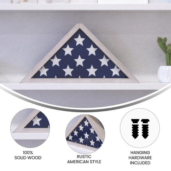 English Elm Sheehan Solid Wood Memorial Flag Display Case - Elegant Shadowbox for American Veteran Flag Protection White Wash 17.5"W x 3"D x 12.5"H HFMHD-GDIS-CRE8-802315-GG