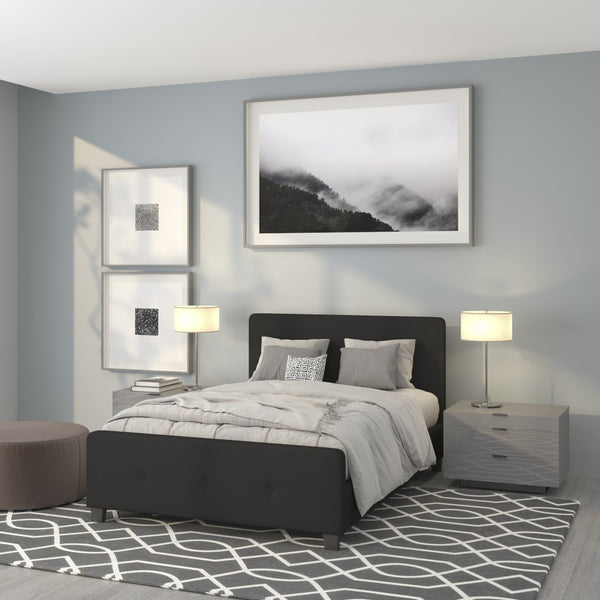 English Elm Tribeca Full Size Tufted Upholstered Platform Bed for Modern Bedrooms with Sturdy Slat Support Black In Stock. Usually ships in 24 - 48 business hours HG-22-GG