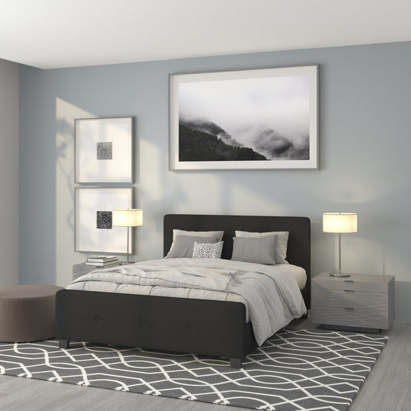 English Elm Tribeca Full Size Tufted Upholstered Platform Bed for Modern Bedrooms with Sturdy Slat Support Black In Stock. Usually ships in 24 - 48 business hours HG-23-GG