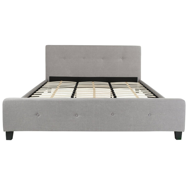 English Elm Tribeca Full Size Tufted Upholstered Platform Bed for Modern Bedrooms with Sturdy Slat Support Light Gray In Stock. Usually ships in 24 - 48 business hours HG-28-GG