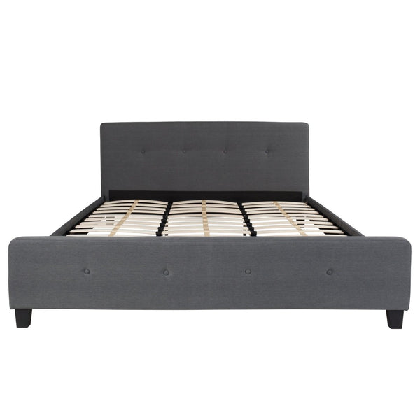 English Elm Tribeca Full Size Tufted Upholstered Platform Bed for Modern Bedrooms with Sturdy Slat Support Dark Gray HG-32-GG