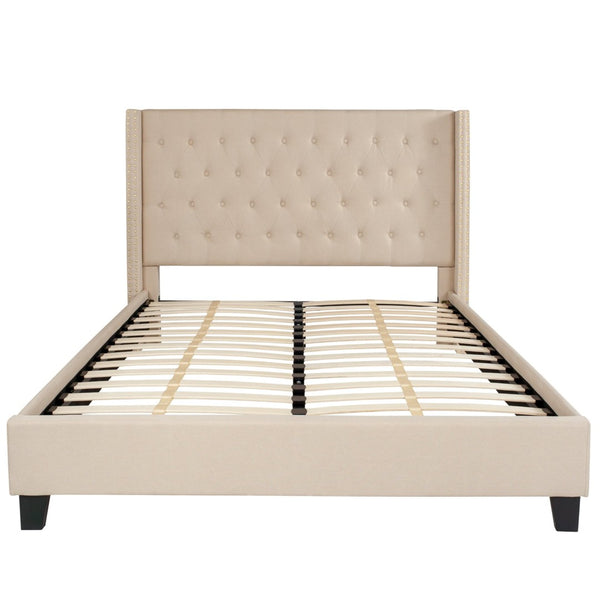 English Elm Riverdale Elegant Tufted Upholstered Platform Bed - Stylish Modern Design for Ultimate Comfort Beige In Stock. Usually ships in 24 - 48 business hours HG-35-GG