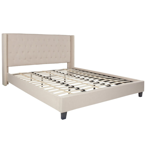 English Elm Riverdale Elegant Tufted Upholstered Platform Bed - Stylish Modern Design for Ultimate Comfort Beige In Stock. Usually ships in 24 - 48 business hours HG-36-GG