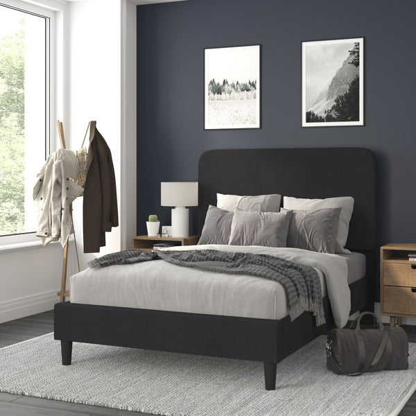 English Elm Addison Upholstered Platform Bed with Rounded Headboard - Modern Design, Easy Assembly, No Box Spring Needed Charcoal Full HG-3WPB21-F02-F-BK-GG