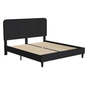 English Elm Addison Upholstered Platform Bed with Rounded Headboard - Modern Design, Easy Assembly, No Box Spring Needed Charcoal King HG-3WPB21-K04-K-BK-GG